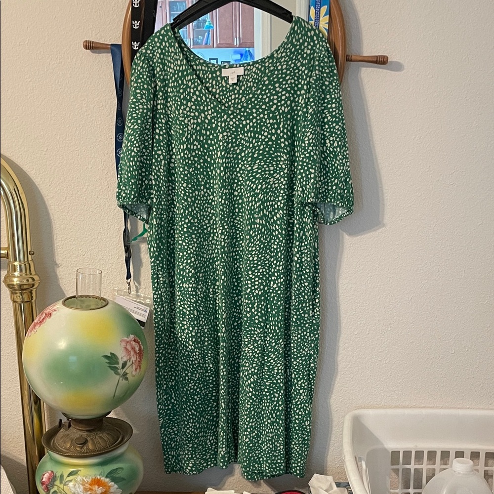 J. Jill Green Dot-Print V-Neck Midi Dress